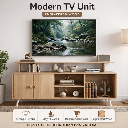 Spydercraft Modern Marbay TV Unit with Storage & Display Shelf – Space-Saving Entertainment Console in Canyon Oak Finish