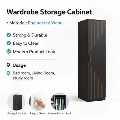Spydercraft Single Door Fraser Wardrobe | Sleek Matte Finish | Space-Saving Storage Unit (180 cm Height)| Color: Black
