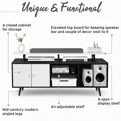 Spydercraft Modern Marbay TV Unit with Storage & Display Shelf – Space-Saving Entertainment Console in Black & White Finish