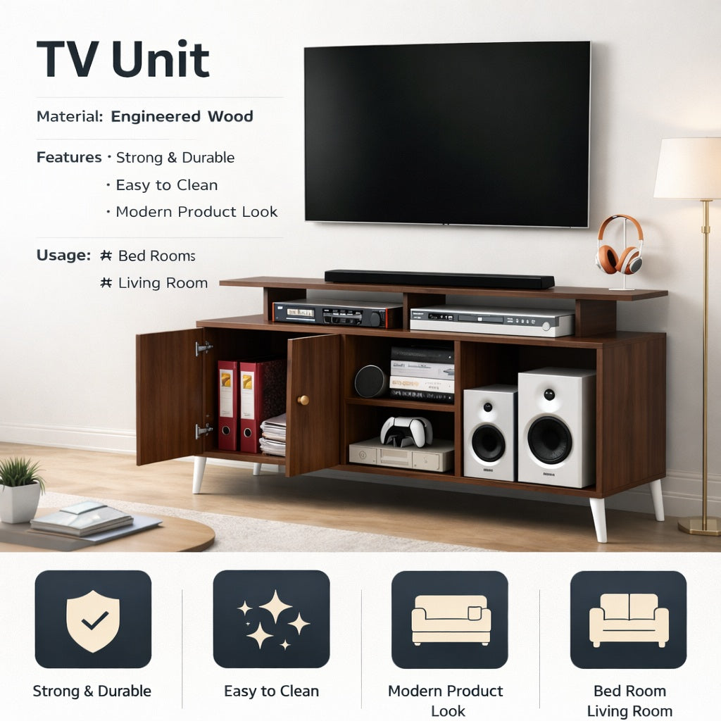 Spydercraft Modern Marbay TV Unit with Storage & Display Shelf – Space-Saving Entertainment Console in Black & White Finish