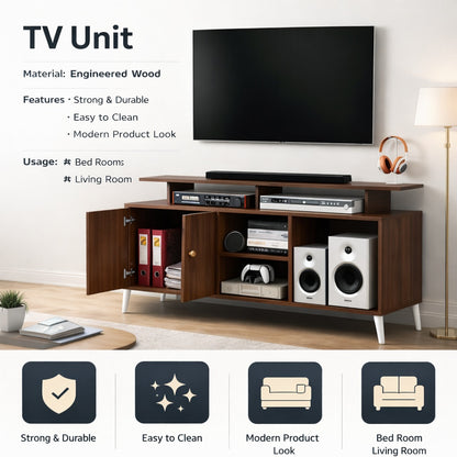 Spydercraft Modern Marbay TV Unit with Storage & Display Shelf – Space-Saving Entertainment Console in Black & White Finish