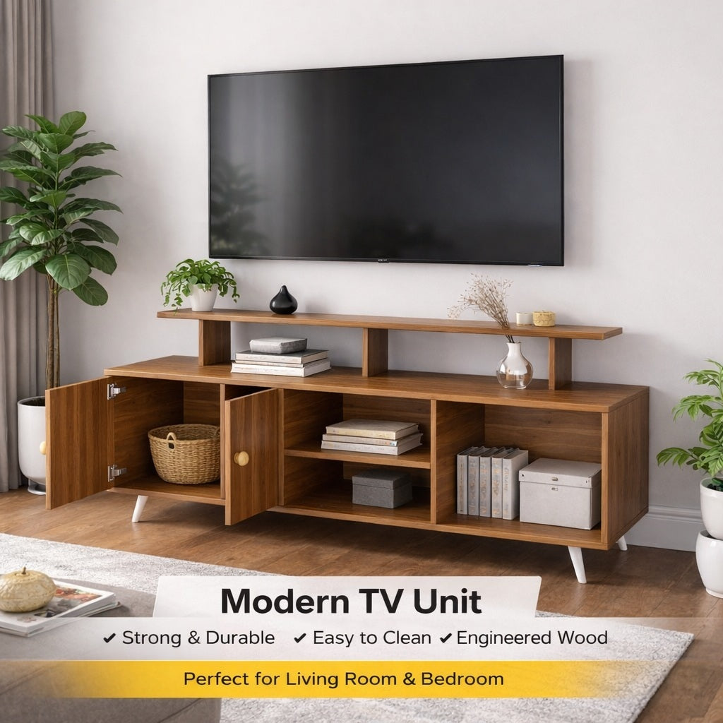Spydercraft Modern Marbay TV Unit with Storage & Display Shelf – Space-Saving Entertainment Console in Noce Lyon Finish