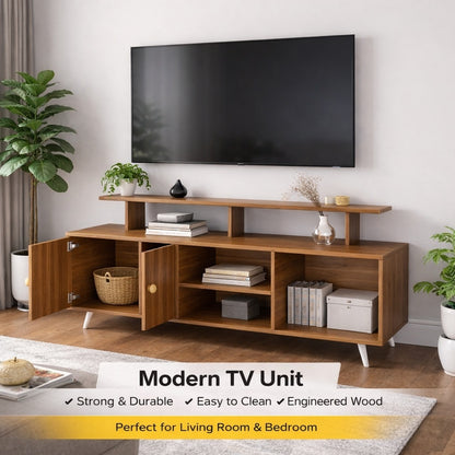 Spydercraft Modern Marbay TV Unit with Storage & Display Shelf – Space-Saving Entertainment Console in Noce Lyon Finish