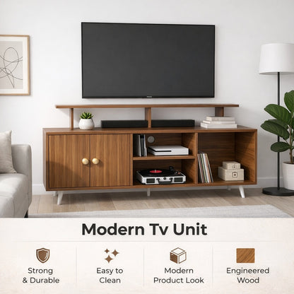 Spydercraft Modern Marbay TV Unit with Storage & Display Shelf – Space-Saving Entertainment Console in Noce Lyon Finish