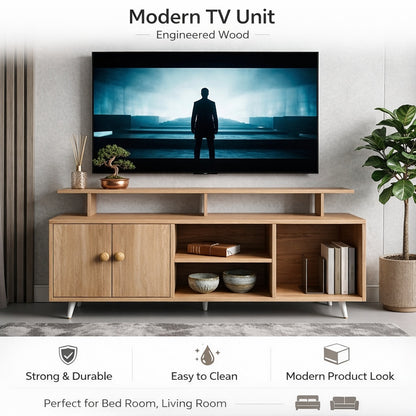 Spydercraft Modern Marbay TV Unit with Storage & Display Shelf – Space-Saving Entertainment Console in Canyon Oak Finish