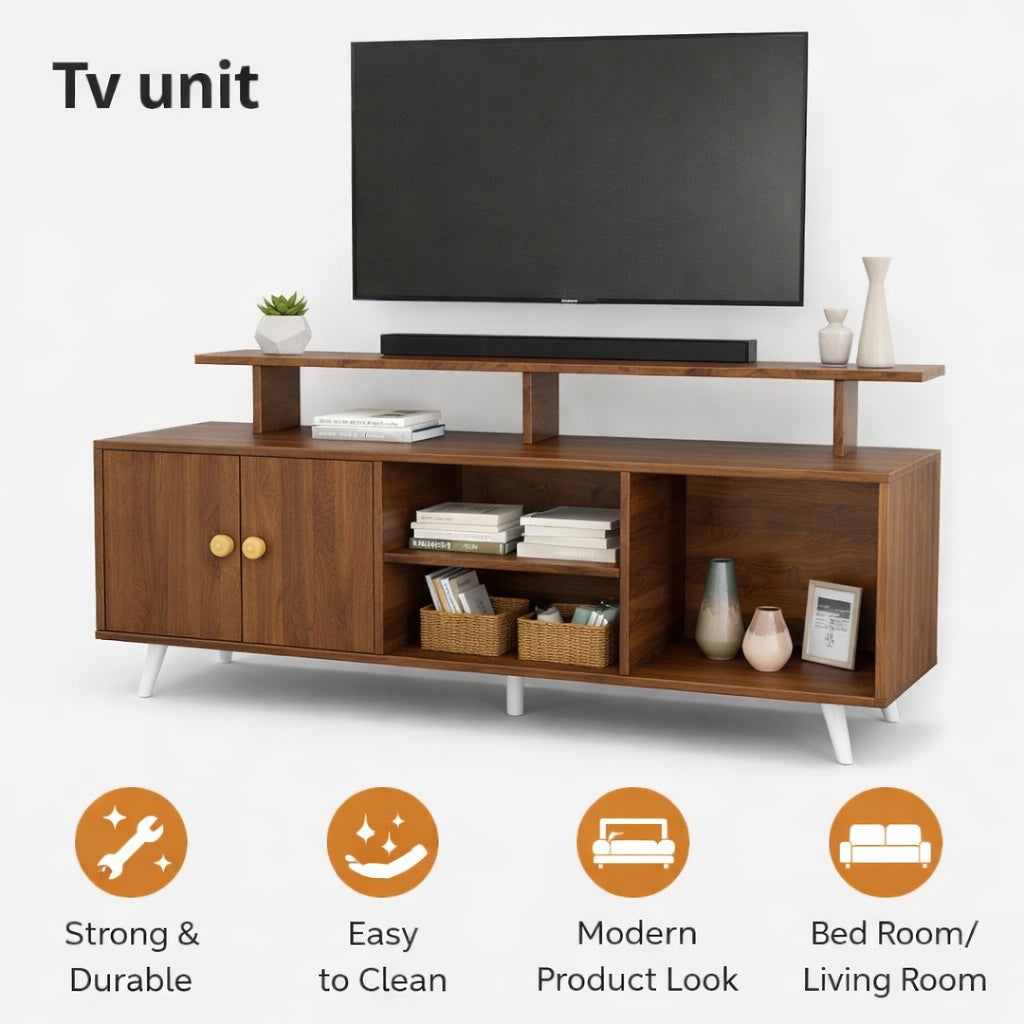 Spydercraft Modern Marbay TV Unit with Storage & Display Shelf – Space-Saving Entertainment Console in Black & White Finish