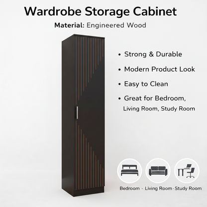 Spydercraft Single Door Fraser Wardrobe | Sleek Matte Finish | Space-Saving Storage Unit (180 cm Height)| Color: Black