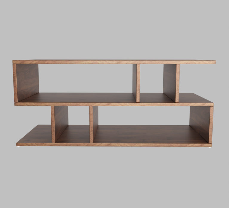 Spydercraft Zig Zag Bedside Table in Columbian Walnut Finish | Modern Wooden Nightstand with Open Shelves | Engineered Wood Side Table