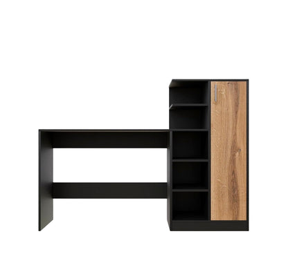Spydercraft Canyon Oak & Black Engineered Wood DYNA Study Table with Storage Cabinet – Modern Multipurpose Desk with Shelves