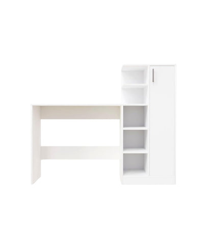 Spydercraft White Engineered Wood DYNA Study Table with Storage Cabinet – Modern Multipurpose Desk with Shelves