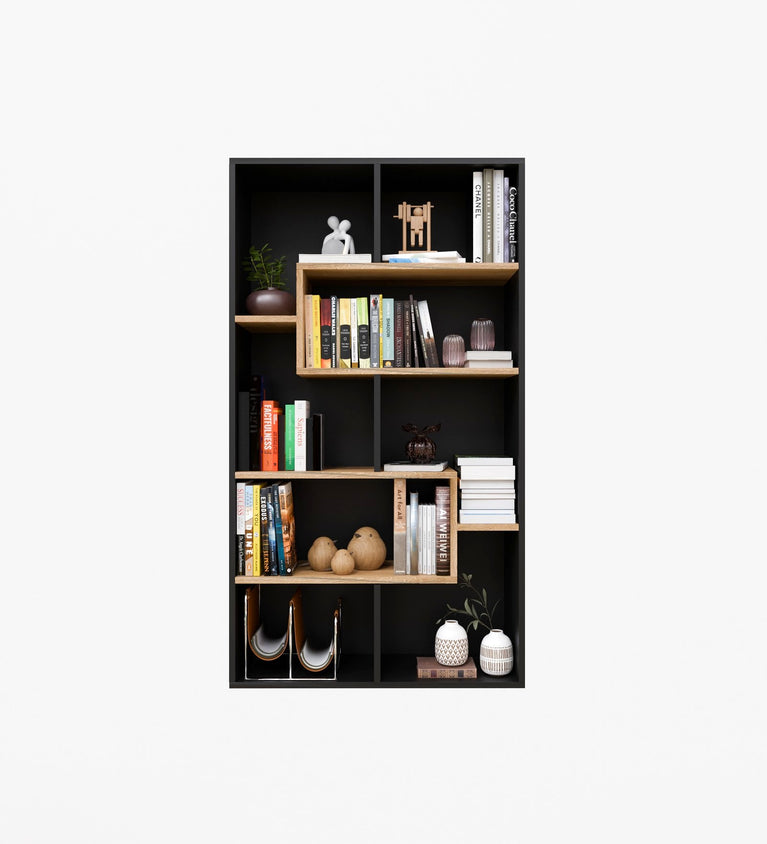 Spydercraft Matte Finish Beni Bookshelf| Color: Black and Canyon Oak| Do- It- Yourself product