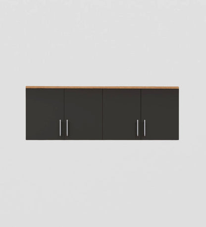 Spydercraft Wall Mounted Kitchen Cabinet – 4 Door Storage Unit (120 x 41 x 36 cm) | Canyon Oak & Black Finish| Do- It-Yourself Product