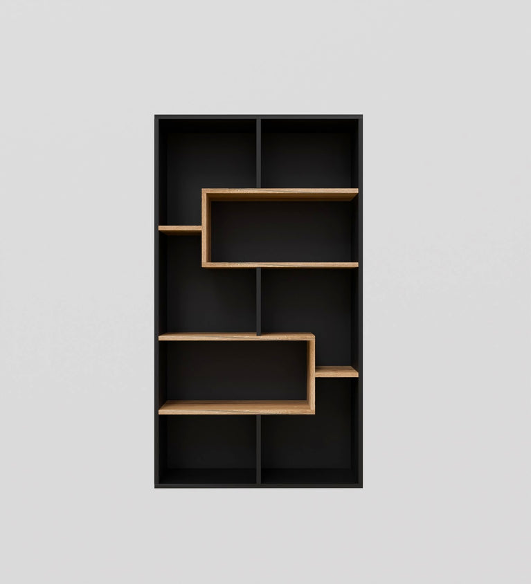 Spydercraft Matte Finish Beni Bookshelf| Color: Black and Canyon Oak| Do- It- Yourself product