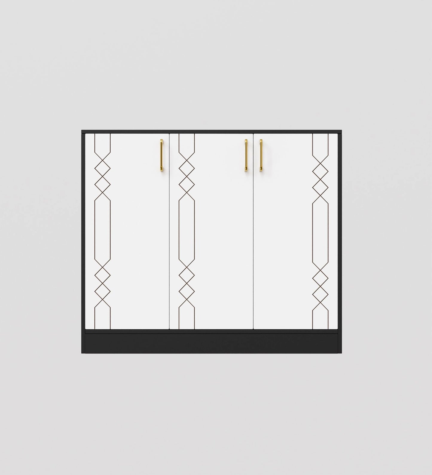 Spydercraft Lupin Multipurpose Cabinet – 3-Door Storage Unit (105 x 90 x 35 cm) | White & Black Finish with Geometric Design