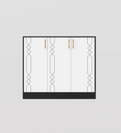 Spydercraft Lupin Multipurpose Cabinet – 3-Door Storage Unit (105 x 90 x 35 cm) | White & Black Finish with Geometric Design