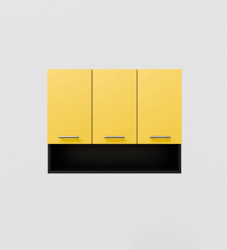 SPYDERCRAFT Matte Finish Blitz (Three Door) Kitchen Cabinet| Color: Yellow and Black| Do-It-Yourself Product