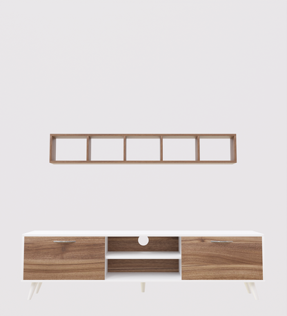 SPYDER CRAFT Sapphire Engineered Wood TV Entertainment Unit Stand Setup Box/TV Cabinet with Wall Mounted Cabinet for Books & Decor Display Unit-White and Noce Lyon (Assembly-DIY)