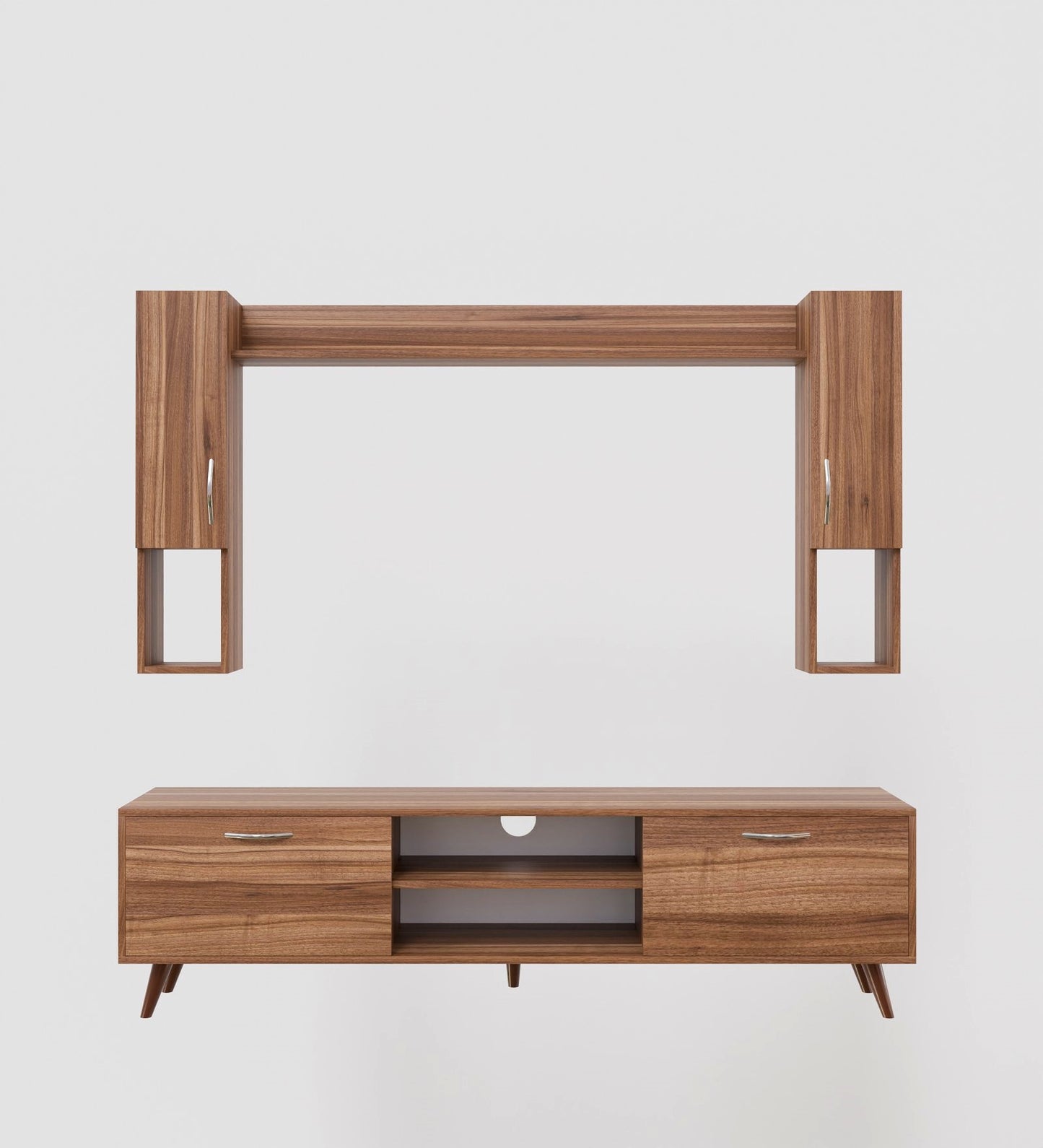 Spyder Home Decore Craft Matte Finish M5 Tv Unit with Wall Shelf, Wall Mounted with Shelf Modern Leg, 180 Cm Color: Noce Lyon || Assembly -DIY (Do-It-Yourself)
