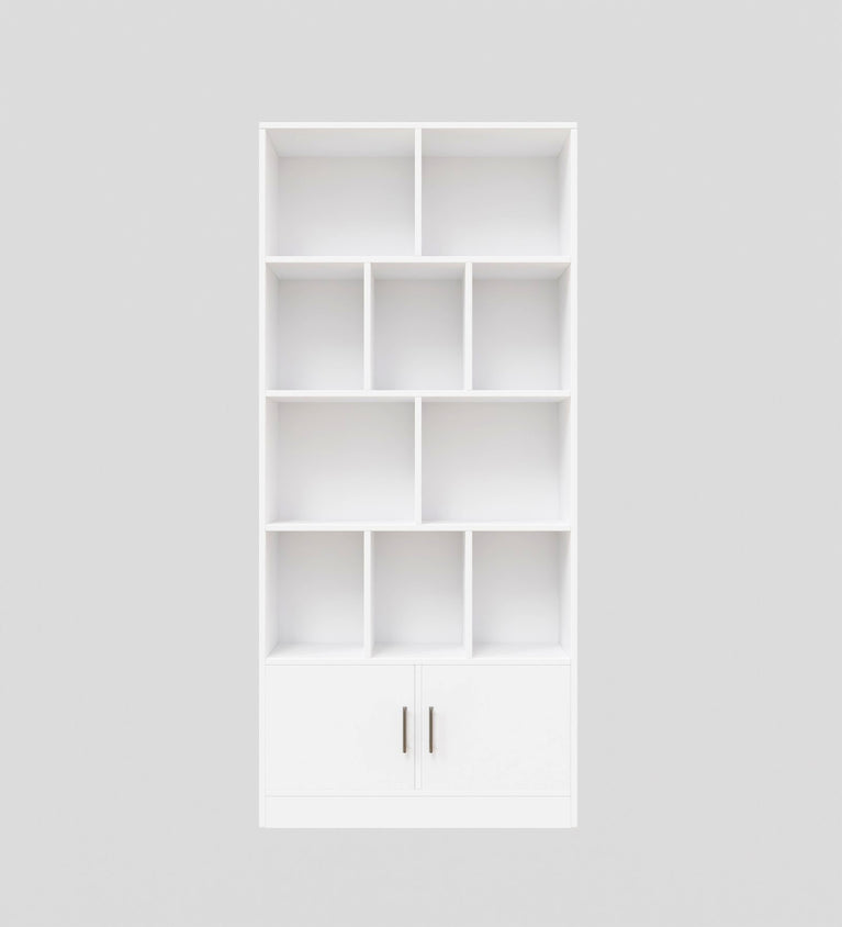 Spydercraft Matte Finish 4 Tier Book Shelf| Modern Wooden Bookshelf with Storage Cabinets – Multi-Purpose Bookcase for Home & Office| Color: White| Do- It- Yourself Product