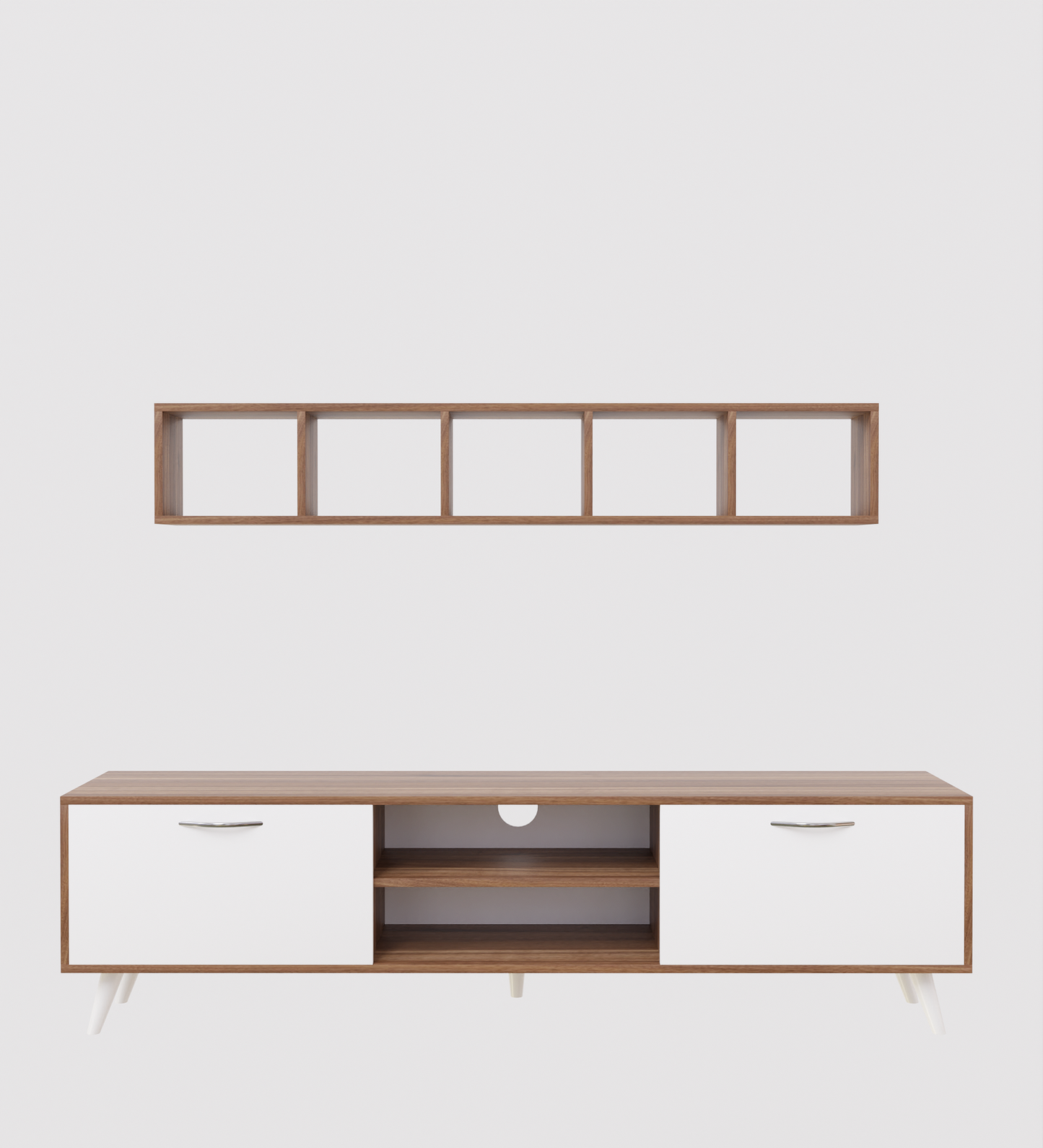 SPYDER CRAFT Sapphire Engineered Wood TV Entertainment Unit Stand Setup Box/TV Cabinet with Wall Mounted Cabinet for Books & Decor Display Unit-White and Noce Lyon (Assembly-DIY)