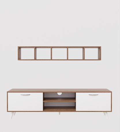 SPYDER CRAFT Sapphire Engineered Wood TV Entertainment Unit Stand Setup Box/TV Cabinet with Wall Mounted Cabinet for Books & Decor Display Unit-White and Noce Lyon (Assembly-DIY)