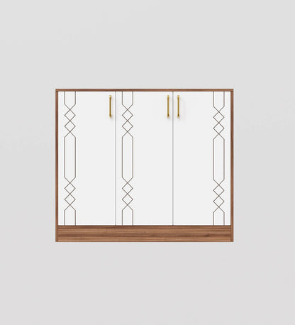 Spydercraft Lupin Multipurpose Cabinet – 3-Door Storage Unit (105 x 90 x 35 cm) | White & Noce Lyon Finish with Geometric Design
