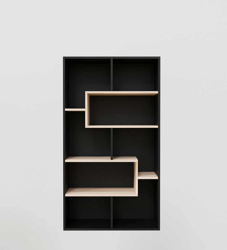 Spydercraft Matte Finish Beni Bookshelf| Color: Black and Asian Walnut Light| Do- It- Yourself product