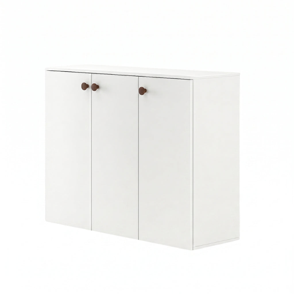 Apex 3 Door Shoe Rack Cabinet with Spacious Storage | Modern Wooden Footwear Organizer for Home & Entryway | White Finish
