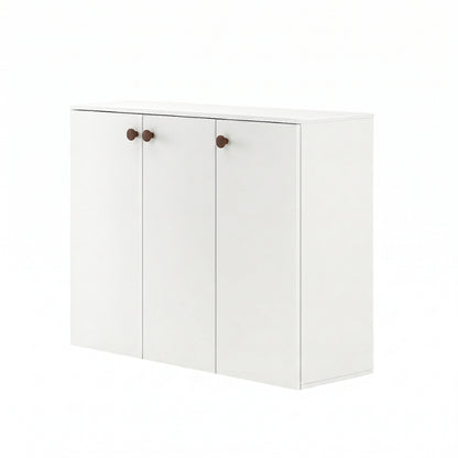 Apex 3 Door Shoe Rack Cabinet with Spacious Storage | Modern Wooden Footwear Organizer for Home & Entryway | White Finish