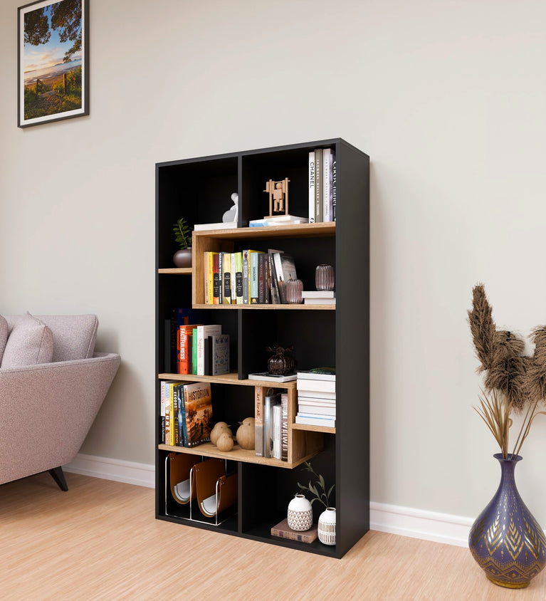 Spydercraft Matte Finish Beni Bookshelf| Color: Black and Canyon Oak| Do- It- Yourself product