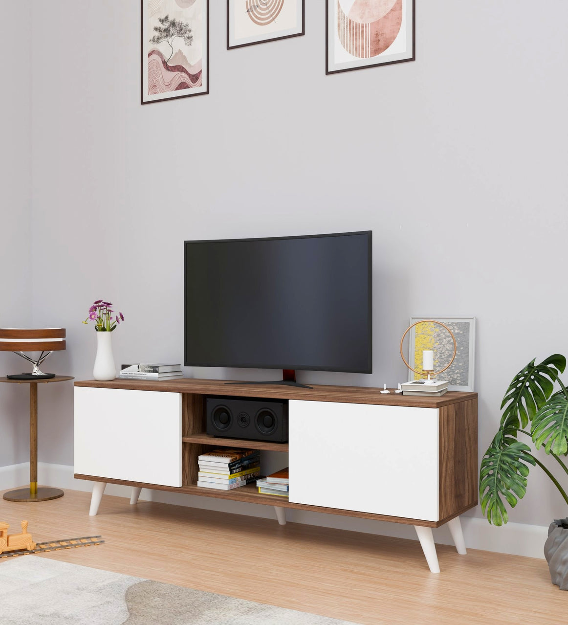 Spydercraft Matte Finish W-Live TV Unit| Color: Noce Lyon and White| Do- It-Yourself Product