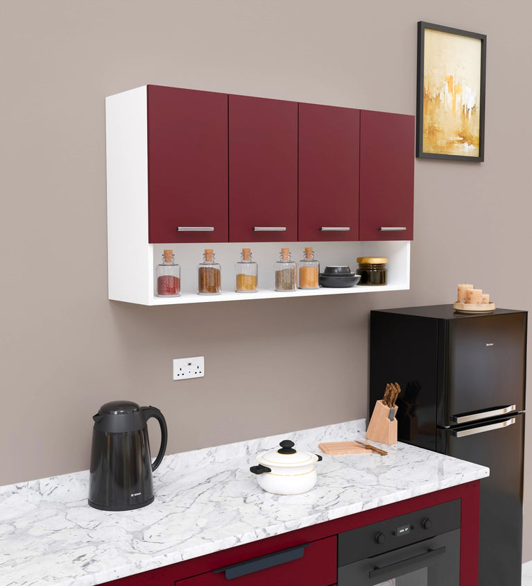 SPYDERCRAFT Matte Finish Myra (Four- Door) Kitchen Cabinet| Color: Burgundy and White| Do-It-Yourself Product