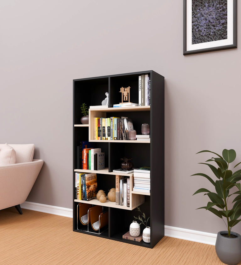 Spydercraft Matte Finish Beni Bookshelf| Color: Black and Asian Walnut Light| Do- It- Yourself product