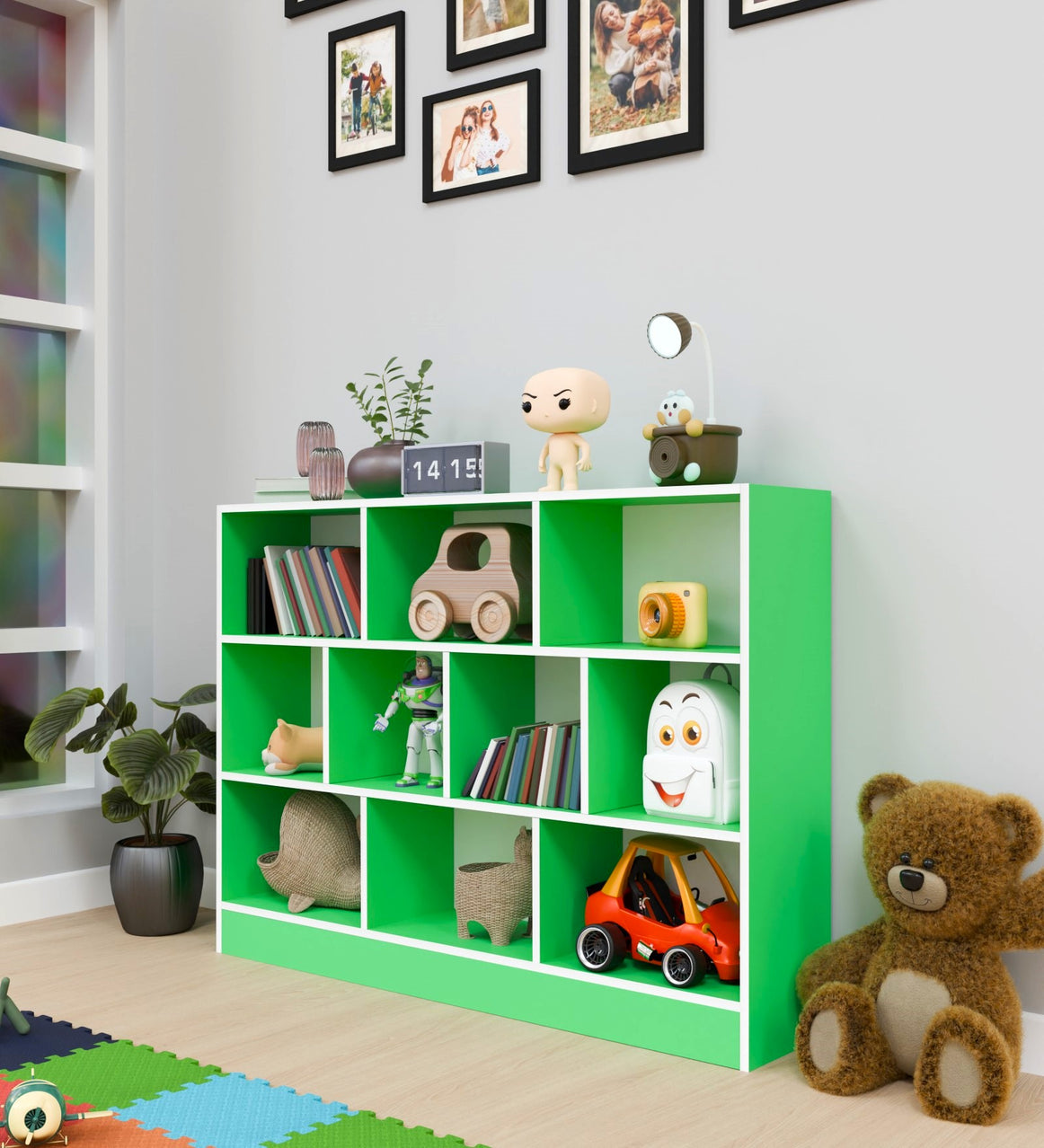 Spydercraft Matte Finish 10 Cube Book Shelf|10-Cube Bookshelf – Green & White Modern Storage Organizer for Home & Office| Do- It- Yourself Product