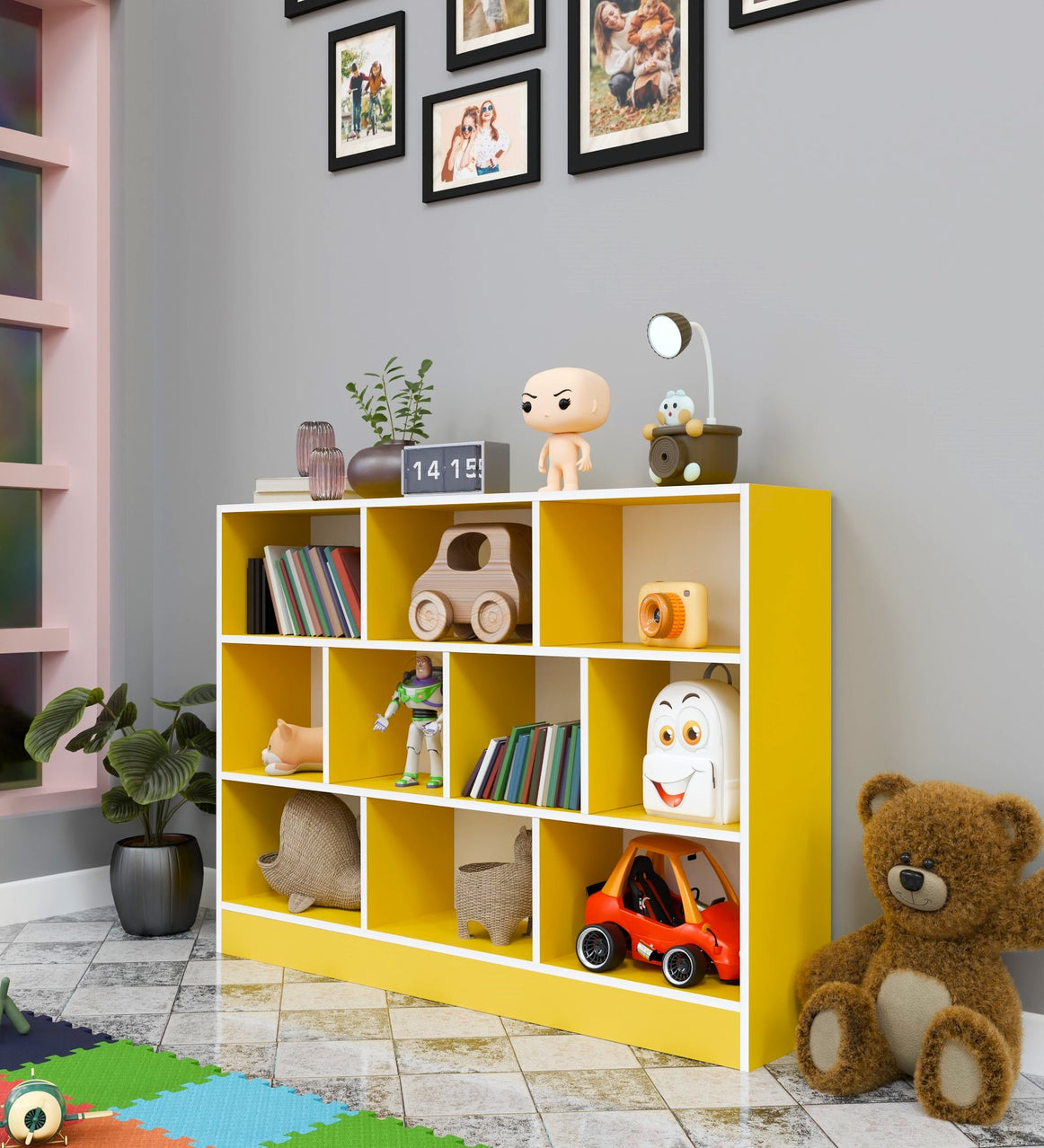 Spydercraft Matte Finish 10 Cube Book Shelf|10-Cube Bookshelf – Yellow & White Modern Storage Organizer for Home & Office| Do- It- Yourself Product