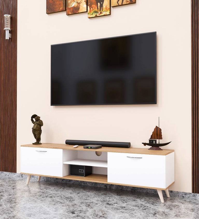 SPYDERCRAFT Matte Finish M5 TV Cabinet| Color: White and Canyon Oak| Do-It-Yourself Product