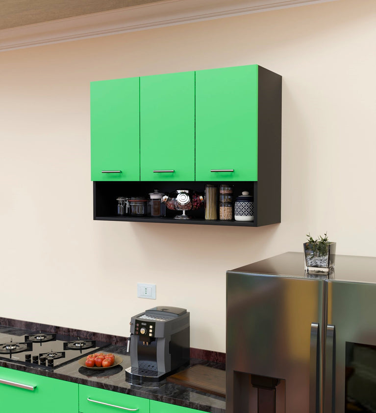 SPYDERCRAFT Matte Finish Myra (Foor-Door) Kitchen Cabinet| Color: Green and Black| Do-It-Yourself Product