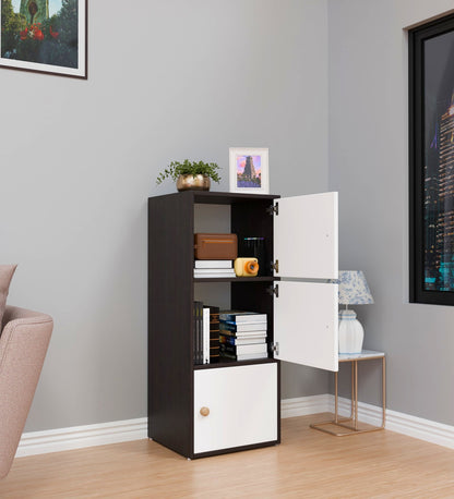 Spydercraft Matte Finish Dorio Multipurpose Storage Floor Mounted Cabinet| Modern 3-Door Storage Cabinet – Wenge Brown & White Wooden Organizer| Do-IT-Yourself Product