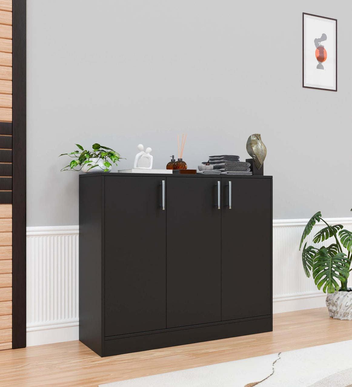 Spyder Craft Buffet Cabinet with Storage, Accent Storage Cabinet with Doors and Shelves, Sideboard Cabinet for Kitchen, Living Room, Color - Black 3-Door Storage Cabinet, Size,1 Year Warranty Covered