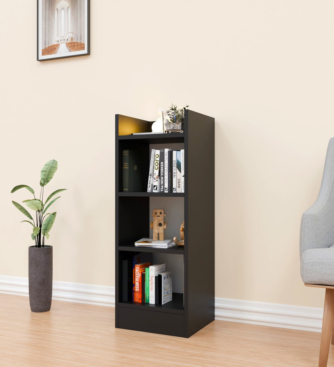 Spydercraft Matte Finish Rio Bookshelf| Modern Wooden Bookshelf | 4-Tier Open Storage Shelf for Home & Office| Color: Black and White| Do- It-Yourself Product