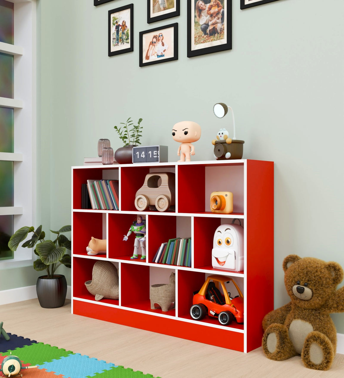 Spydercraft Matte Finish 10 Cube Book Shelf|10-Cube Bookshelf – Red & White Modern Storage Organizer for Home & Office| Do- It- Yourself Product