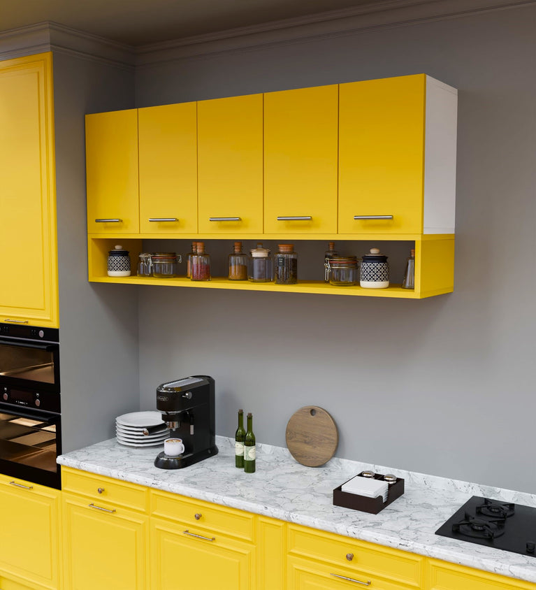 SPYDERCRAFT Matte Finish Merlin Kitchen Cabinet| Color: Yellow and White| Do-It-Yourself Product