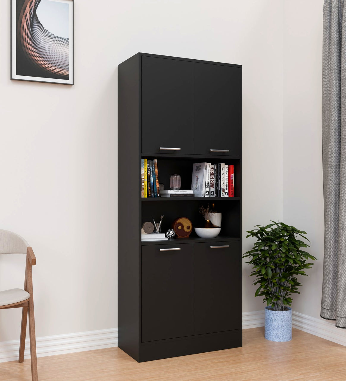 Spydercraft Matte Finish Cozy Castle Multipurpose Cabinet| Modern Multipurpose Storage Cabinet with Shelves – Elegant Black Finish| Color: Black| Do- It- Yourself Product