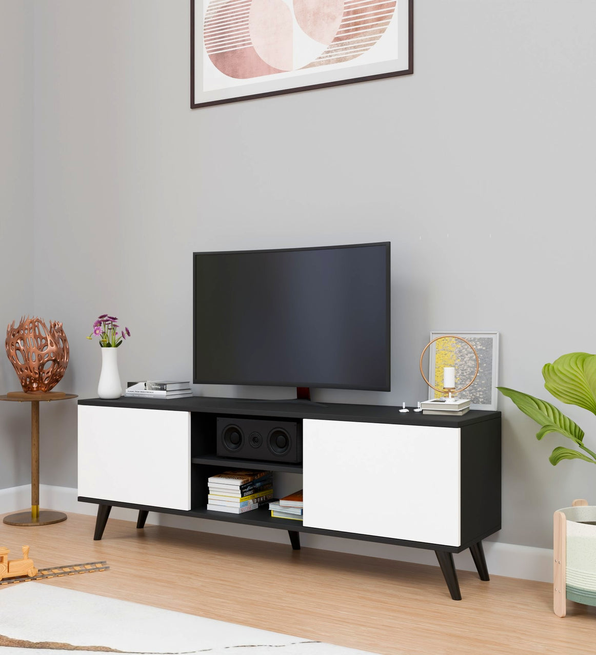 Spydercraft Matte Finish W-Live TV Unit| Color: Black and White| Do- It-Yourself Product