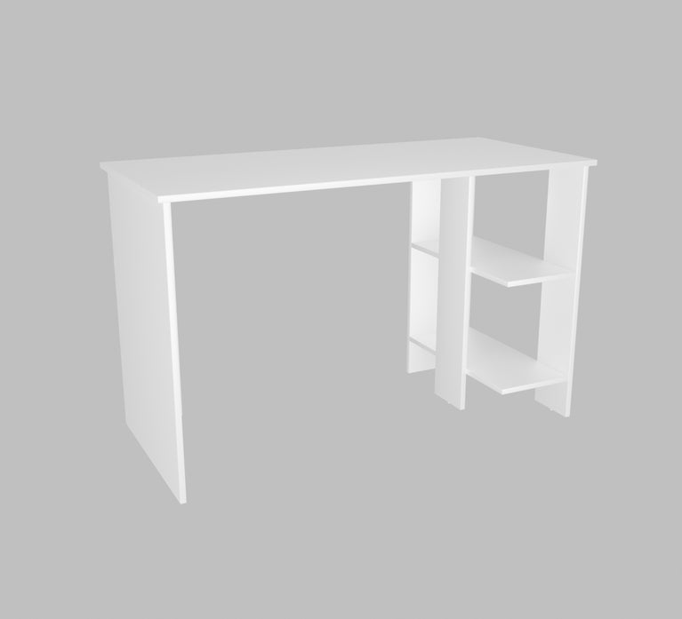 Spydercraft Modern Study Table with Storage Shelves in White Finish | Minimalist Computer Desk for Home & Office