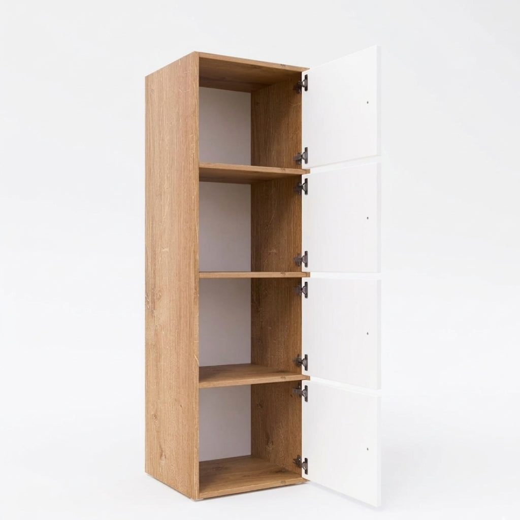 4-Tier Multipurpose Storage Cabinet – Compact Vertical Organizer (White & Canyon Oak Finish)