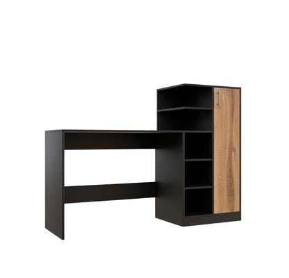 Spydercraft Canyon Oak & Black Engineered Wood DYNA Study Table with Storage Cabinet – Modern Multipurpose Desk with Shelves