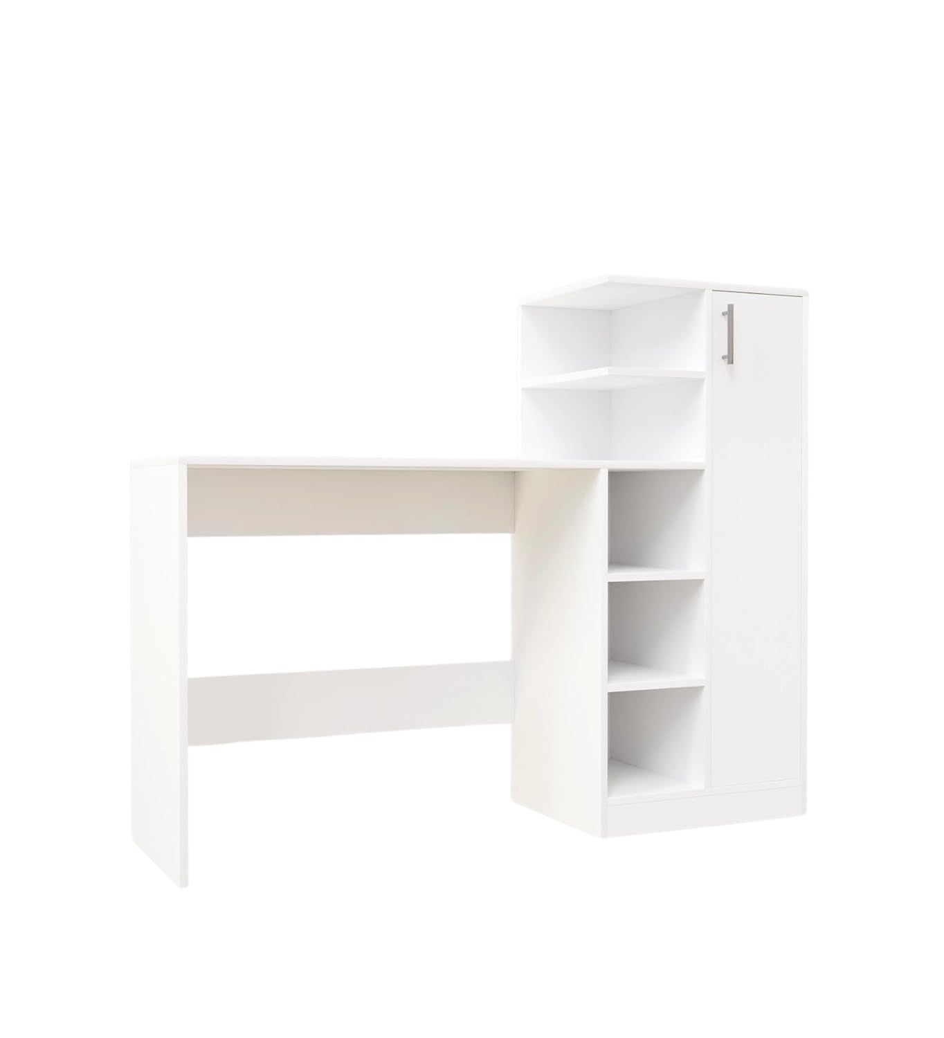 Spydercraft White Engineered Wood DYNA Study Table with Storage Cabinet – Modern Multipurpose Desk with Shelves