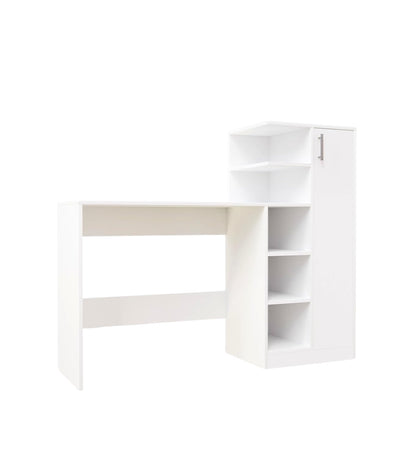 Spydercraft White Engineered Wood DYNA Study Table with Storage Cabinet – Modern Multipurpose Desk with Shelves