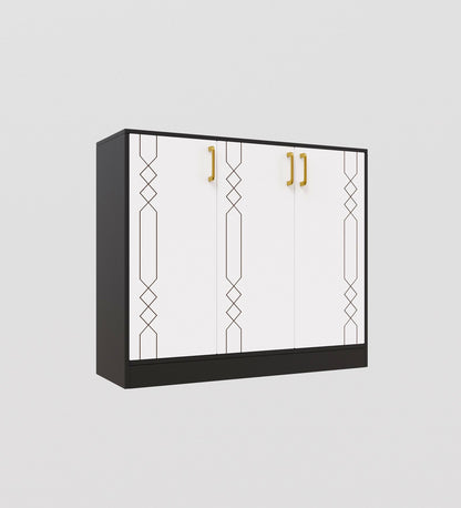 Spydercraft Lupin Multipurpose Cabinet – 3-Door Storage Unit (105 x 90 x 35 cm) | White & Black Finish with Geometric Design